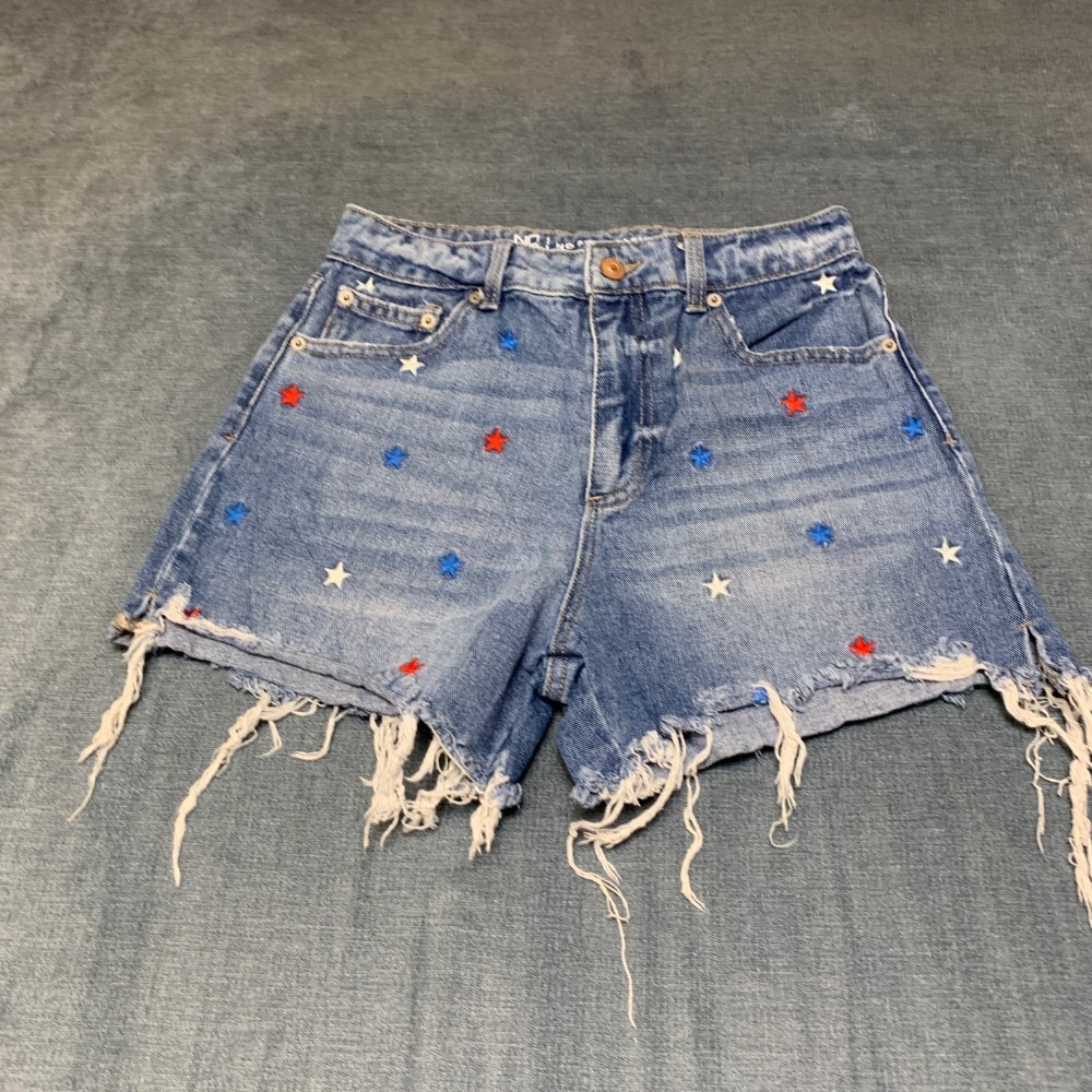 No Boundaries Cut-Off Shorts Womens 5 Blue Denim Cotton Embroidered Stars Casual
